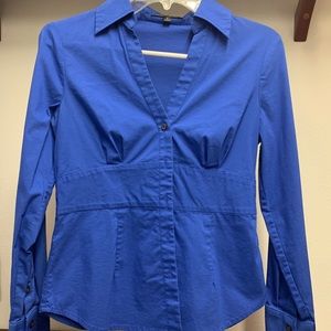 Blue long sleeve button down blouse